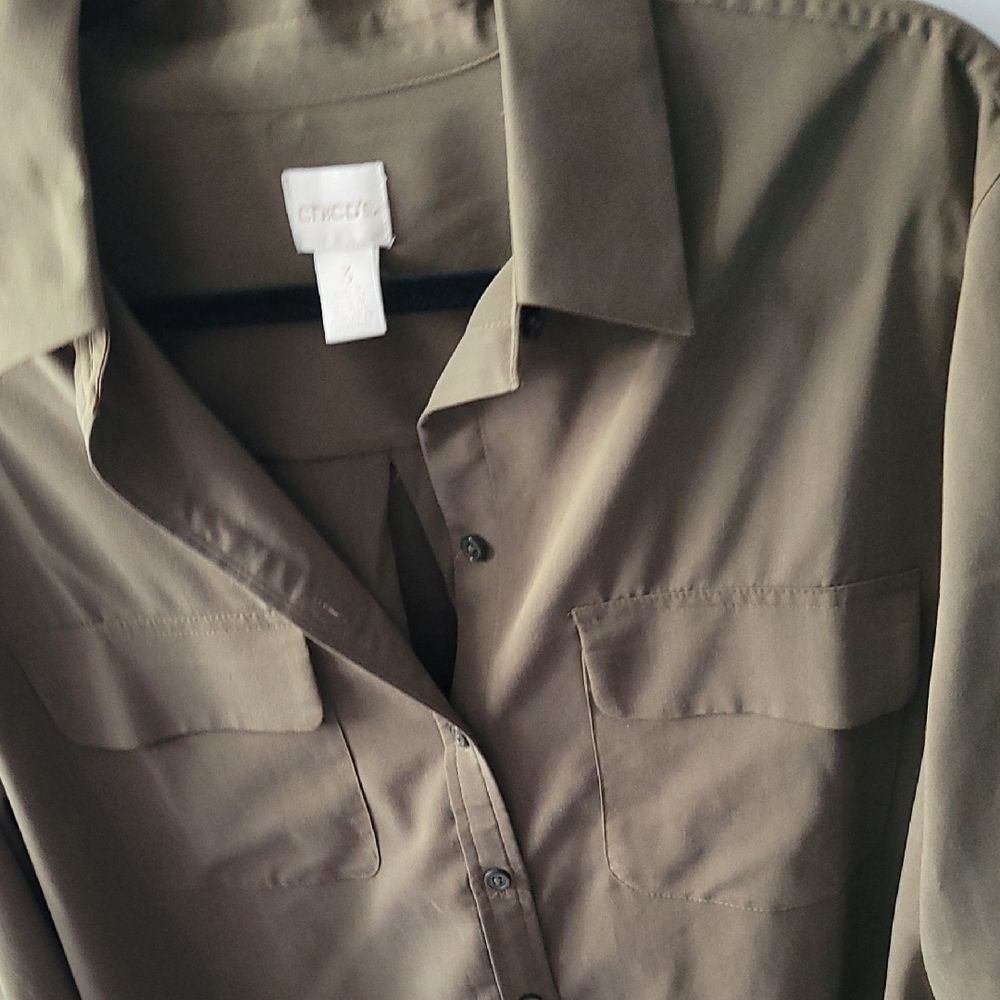 Chico's Olive Green Button Down Shirt 3=16/XL - Picture 6 of 12